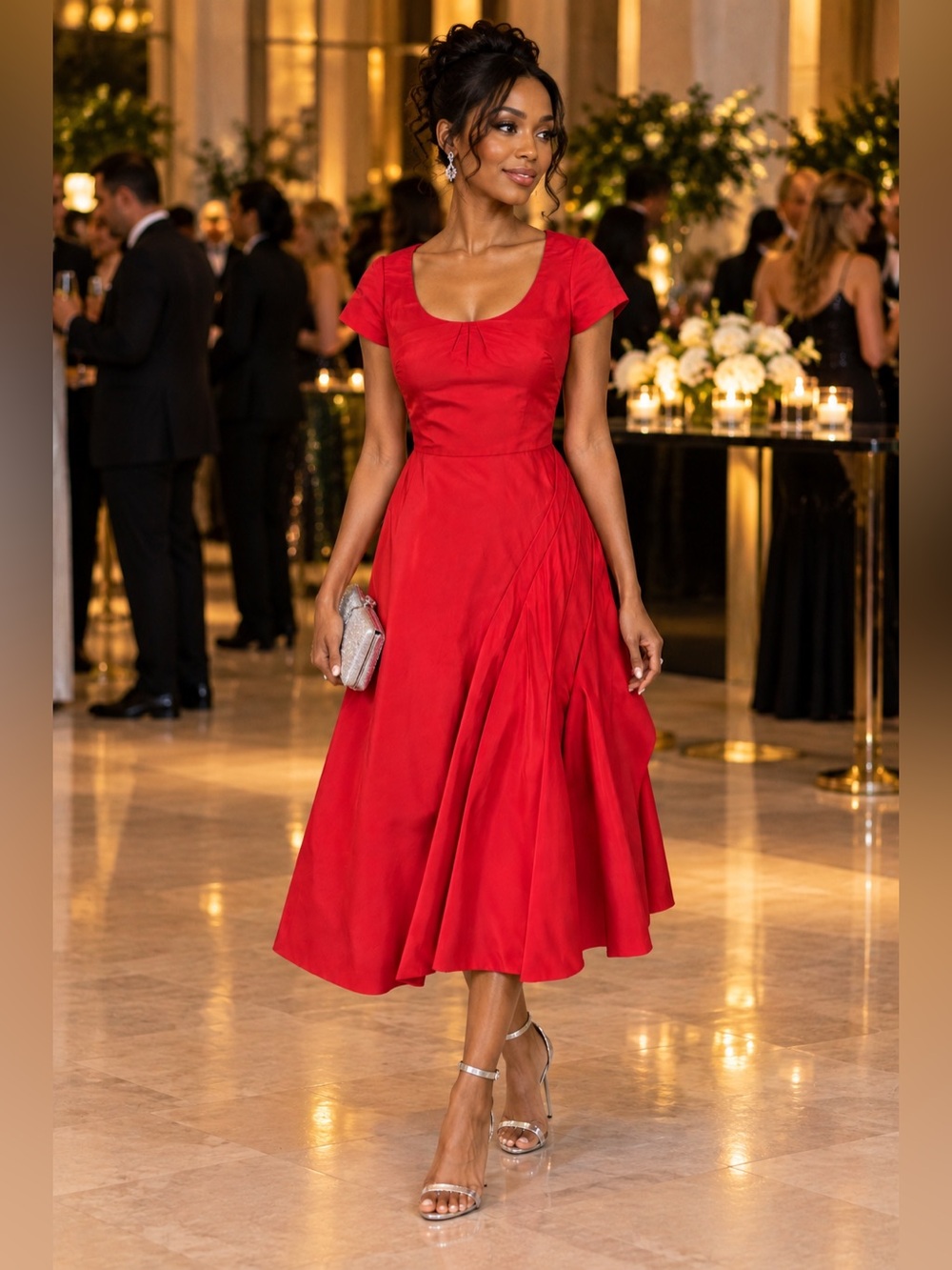 Oscar de la Renta Red Dress Sculptural Draped Bow Detail – Altered Fit